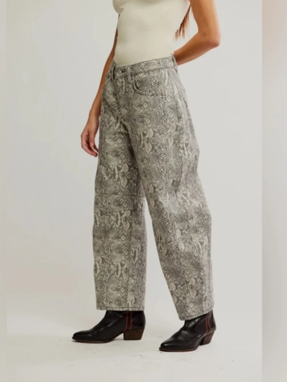 NWOT We The Free Good Luck Printed Barrel Jeans-Snake Combo